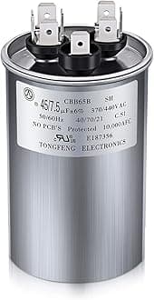 45/7.5 MFD uF 370/440V CBB65 Dual Run Round Capacitor for AC Motor, HVAC Capacitor, Air Conditioner Replacement, Heat Pump, Fan Start, Condenser Straight Cool, UL Listed