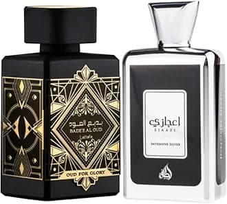 Lattafa Perfumes for Unisex 2 Piece Eau de Parfum Gift Set (Bade'e Al Oud Oud For Glory + Ejaazi Intensive Silver) 3.4 Ounce/100 ml each