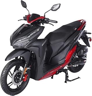 X-PRO 150cc Gas Adult Moped with 14" Aluminum Wheels, Electric/Kick Start! Large LED Lights! (Black)