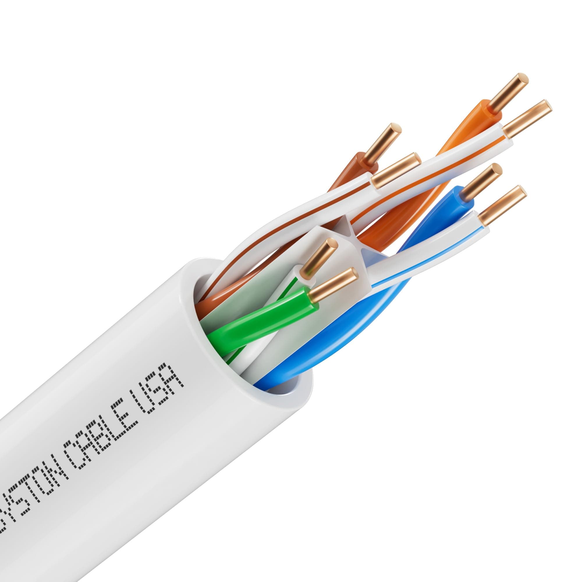 Syston Cable Tech Cat6A+ Bulk Raw Ethernet Cable White Bulk 700MHz 20 ft 23AWG 4pr Unshielded Twisted Pair UTP Solid Bare Copper Riser CMR Heat UV Resistance Indoor Outdoor Order to Cut