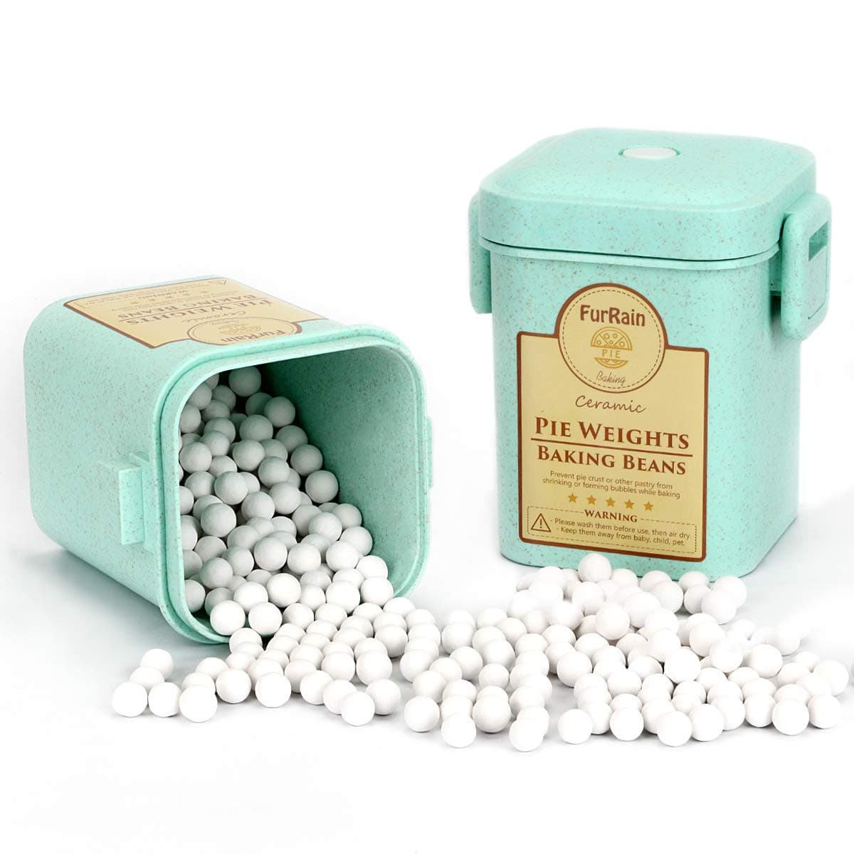 Ceramic Pie Weights Reusable 10mm Baking Beans Pie Crust Weights Natural Ceramic Stoneware with Wheat Straw Container