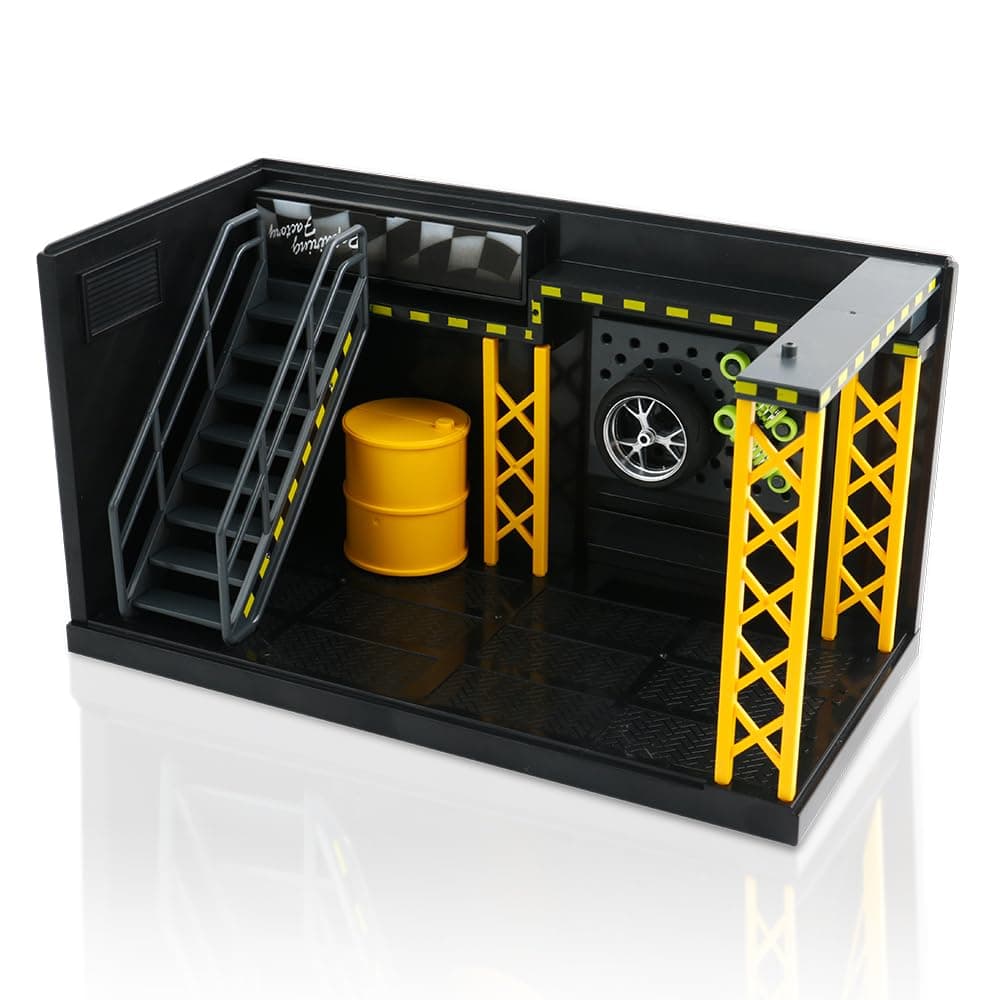 Simulation Car Garage Display Case Model with LED Light,1:32 Car Parking Space Repair Shop Scene Model Collectible Model Storage Parking Lot for Alloy Car Toy Motorcycle Toy for Boys Girls Collectors