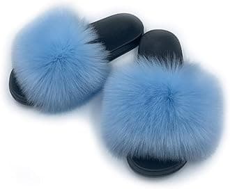 AuapTavw Women's Faux Fur Slides Slippers Fluffy Fuzzy Sandals Open Toe Furry Slide Flip Flop Indoor Outdoor