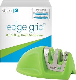 50881 - Edge Grip 2-Stage Knife Sharpener - Green - Coarse & Fine Sharpeners -Compact for Easy Storage - Stable Non-Slip Base - Soft Grip Rubber Handle - Straight & Serrated Knives
