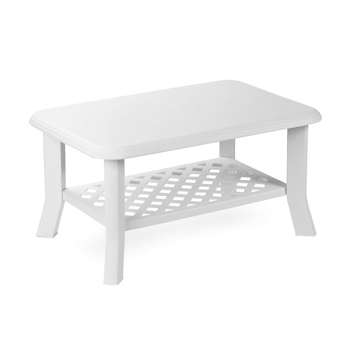 Mojawo Plastic Garden Table 90 x 60 cm Rectangular White Balcony Table Garden Table Coffee Table Patio Bistro Table
