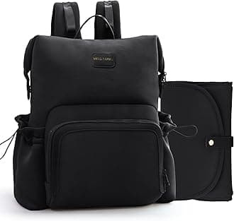 miss fong Diaper Bag Backpack - Baby Diaper Bag Neoprene Bag Large Capacity Neoprene Backpack with Diaper Changing Pad Pañaleras Para Bebe Baby Backpack with 12 Pockets for Mom & Dad -Black