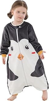 MICHLEY Baby Sleeping Bag Sack Long Sleeve with Feet Winter Swaddle Wearable Blanket for Boys Girls,Penguin,5-6Years