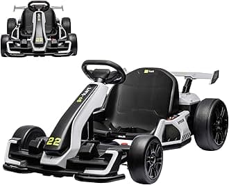 24V Electric Go Kart for Kids，Powerful Drift Kart with Adjustable Seat, 2x150 Motor, 8.5 Mph Speed, 4 Speed Modes, Led Lights, Music, and Honking Horn for Ages 6-12,White
