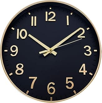 HZDHCLH Wall Clocks Battery Operated,Wall Clock Black Gold,12 inch Wall Clock Silent Non Ticking Modern 3D Numbers for Kitchen Bedroom Living Room Office Classroom Decor