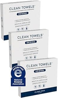 Clean Skin Club Clean Towels XL®, Travel Pack 100% USDA Biobased Disposable Face Towel, Eczema Association Accepted,Dry Wipes, TSA-Approved Travel Essential, 3 Packs, 30 ct Total