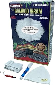 Modefa Islamic Men's Ihram for Umrah Men - Hajj Umrah Essentials - Ehram Ahram for Hajj 2 Piece Set - Seamless Viscose Made from Bamboo + Cotton Ihram Towel Set 110 x 220cm (Combo: 5 Piece)