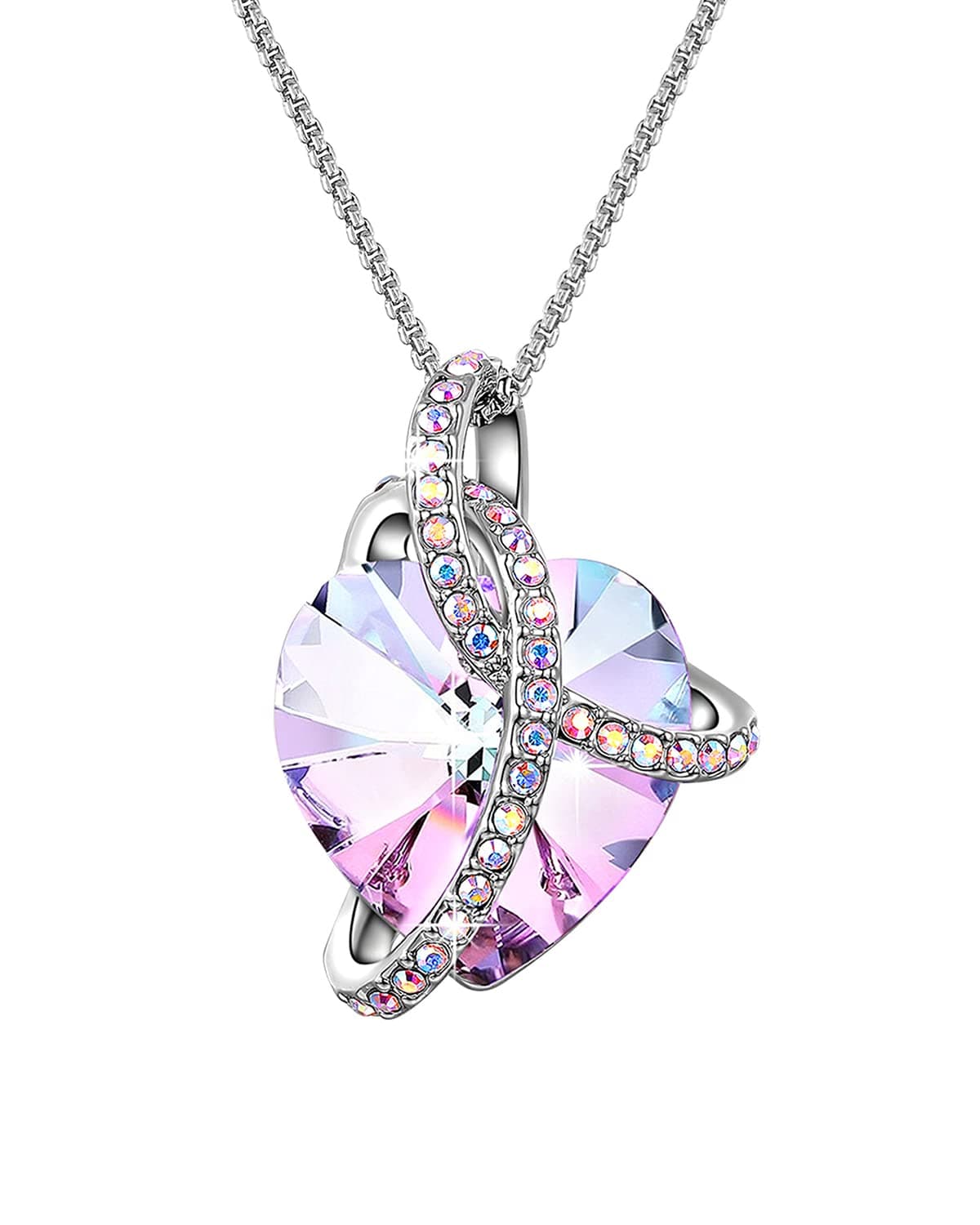 Angelady Necklaces for Women, Love Heart Pendant Necklaces for Women Crystal Pendant in Silver|Jewelry for Women with Cubic Zircon Diamonds Valentine's Day for Daughter Mum Wife Girlfriend