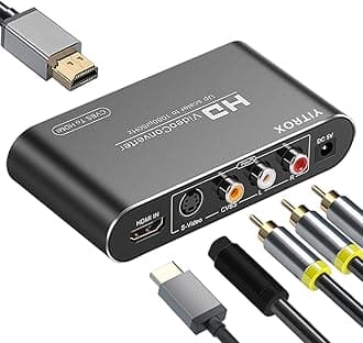 AV Svideo to HDMI Converter Upscaler, 3RCA CVBS AV Svideo R/L to HDMI Converter Scaler Supports 1080P for Wii, PS2, PS3, Xbox 360, Blu-ray Player, DVD and More