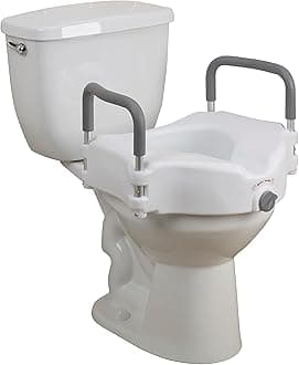Drive Medical 2-in-1 Raised Toilet Seat with Removable Padded Arms - Elevated Bathroom Safety Support - Secure Locking Attachment - Easy Height Assistance - Durable Construction, Standard Toilets