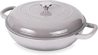 Cast Iron Dutch Oven with Lid – Non Stick Shallow Dutch Oven Pot, Oven Safe up to 500° F – Sturdy Cooking Pot – Enamelled Stockpot Cookware – Gray, 3.7-Quart, 30cm – by Nuovva
