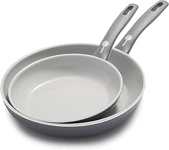 Greenpan Dover 8" and 10" Frying Pan Skillet Set, Healthy Ceramic Nonstick Coating, PFAS-Free, Dishwasher Safe, Comfort Grip Handle, Gray