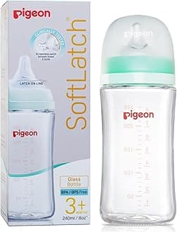 Pigeon Wide Neck Glass Feeding Bottle, New Born/Infants/Toddler Upto 3 Months+, Pack of 1, 240ml Green
