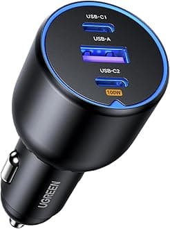 UGREEN 130W Cigarette Lighter usb-c Car Charger 3 Ports [PD 100W/30W+SCP 22.5W] PD3.0/QC4.0/PPS Compatible In-Car Charger Compact Size Durable Cigarette Lighter Fast Charger Compatible with iPhone 17