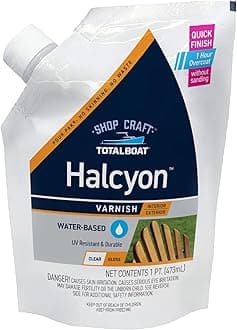 TotalBoat Halcyon Water-Based Marine Varnish | Fast-Drying Polyurethane Wood Finish for Boats, Outdoor Furniture, and Woodworking | Clear Gloss, Pint