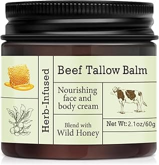 Beef Tallow For Skin – Natural Tallow and Honey Balm Face Moisturizer, Organic Grass-Fed Tallow, Deeply Nourishing Whipped Skin Balm for Face & Body, Moisturizing Cream for Dry Skin
