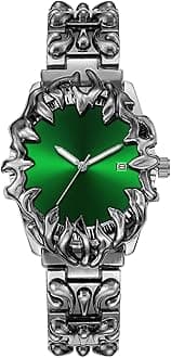 Gothic Claw Watch for Men – Unique Stainless Steel Wristwatch, Luminous Hands, Waterproof Quartz Movement, Futuristic Melting Style, Cool Red & Green Color Options