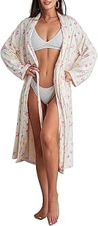 Women's Soft Summer Dressing Gown Floral Fruit Print Plush Shawl Collar Bathrobe Warm Lounge Robe with Belt