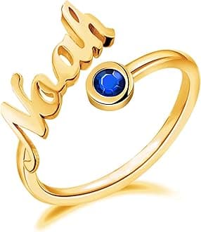 Personalized Name Ring for Women, Customized Promise Heart Birthstone Pearl Ring for Her Adjustable Couples Rings with Name Jewelry Gift