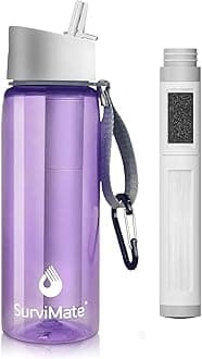 Survimate 5-Stage 0.01μm Ultra-Filtration Filtered Water Bottle, BPA-Free Material, NSF/ANSI 42&372 Certified, Portable Water Filter Bottle for Survival, Camping, Hiking, and Emergency Use