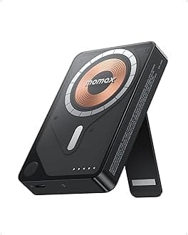 MOMAX Magnetic Power Bank, 10000mAh Wireless Portable Charger, Wired 20W Fast Charging Battery Pack, Compatible with Magsafe, iPhone 15/14/13/12 Series, Built-inUSB C Charging Cable and Stand Included