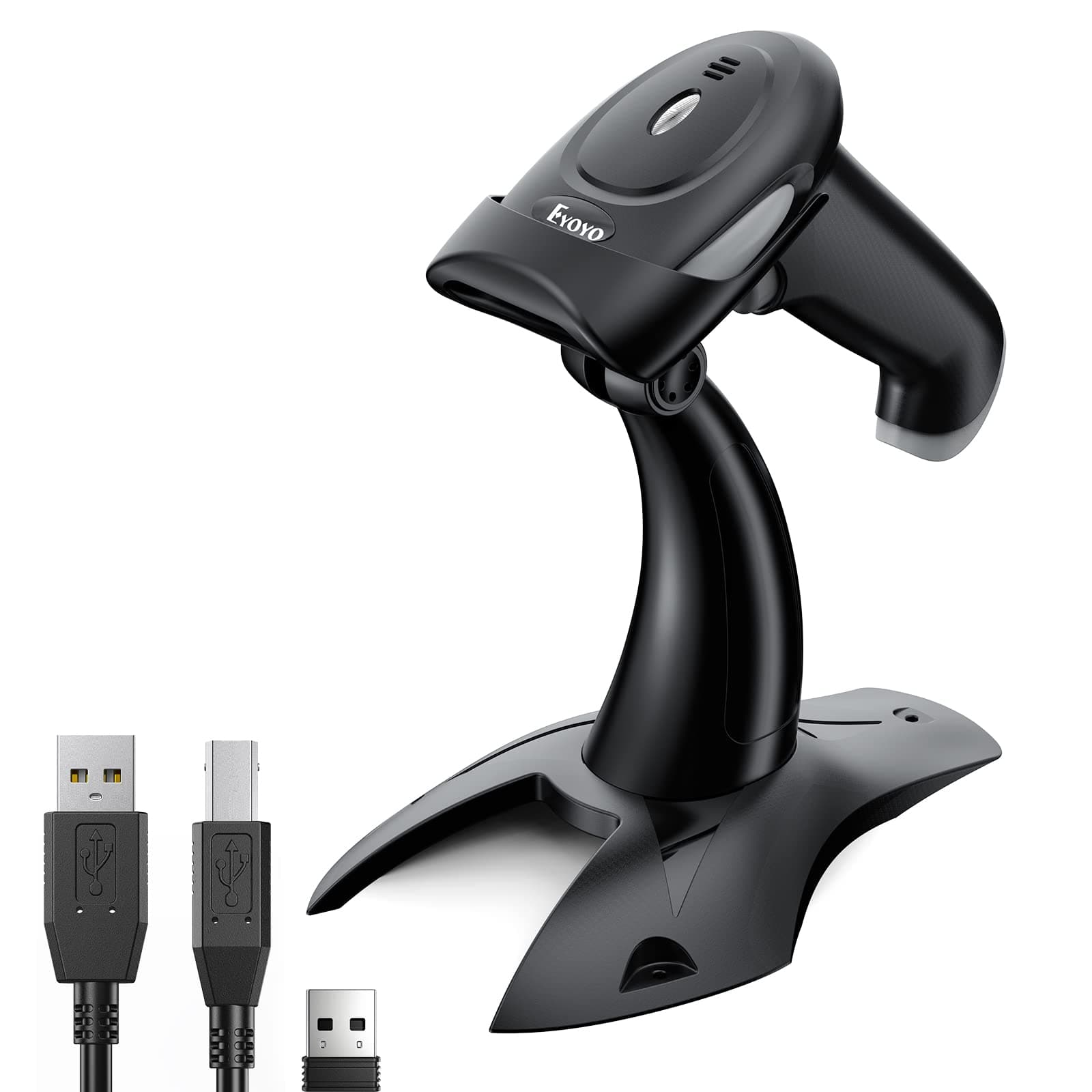 Eyoyo 2D 1D Wireless Barcode Scanner With Stand, 3-in-1 Barcode Reader 2.4G Wireless & Bluetooth & Wired USB Connection, Handheld QR Code Scanner for iPhone, Mac, Android, Store, Warehouse, Library