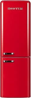 Hoover 300L Bottom Mount Retro Style Refrigerator, Total No Frost Design, Metal Texture Handle, Electronic Control & LED Light, Silver Strip & Ice Twister, 1 Year Warranty,Red - HBR-M300-RR