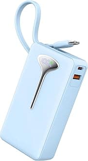 Power Bank, Fast Charging 22.5W Portable Charger 10000mAh, Small Battery Pack USB-C In & Out, Lightweight Powerbank with Built in Cable for iPhone 16/15/14/13/12, Samsung Galaxy, Xiaomi, Android etc