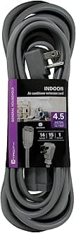 15 FT Heavy Duty Air Conditioner and Appliance Extension Cord, 14 Gauge, 15 Amp, ETL Listed, Grey