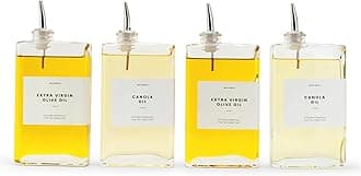 Olive Oil Dispenser Bottle for Kitchen, Automatic Pourer, Glass Dispenser for Kitchen, Olive Oil Cruet, | Set of 4 - Silver