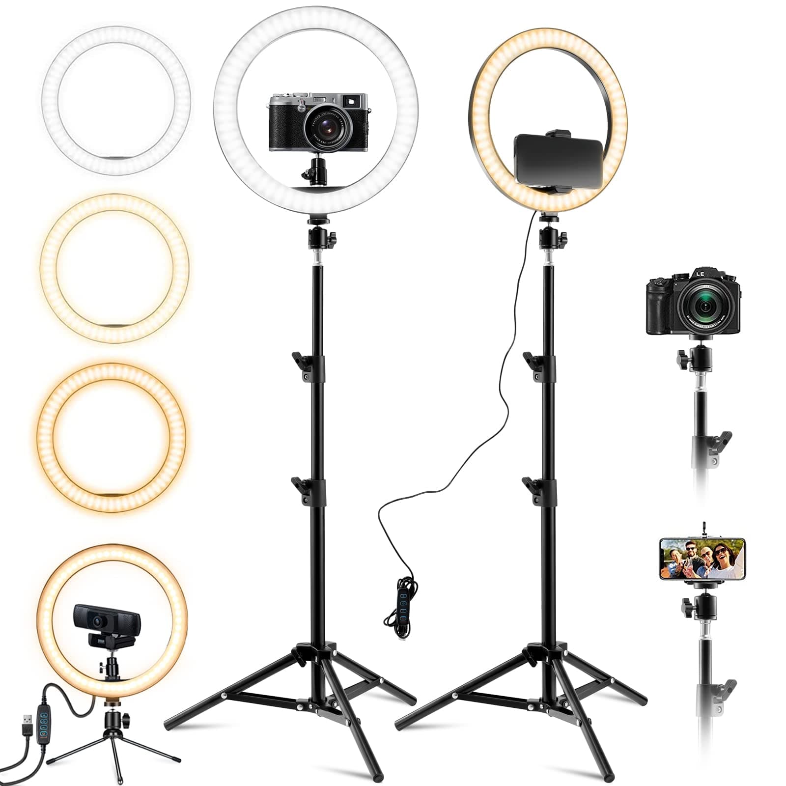 Amconsure LED Ring Light,10" Selfie Ring Light with Adjustable Tripod Stand & Phone Holder for Live Stream/Makeup/YouTube Video/Photography Compatible iPhone Android