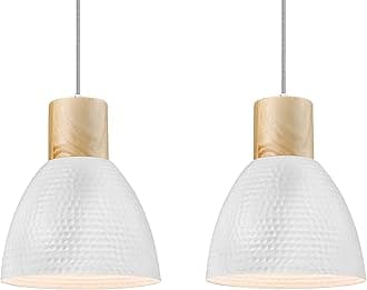 2 Pack Hammered Pendant Light Fixtures, 10.2” Metal & Rubber Wood Island Hanging Lamp, Adjustable Height, Modern Pendant Lighting for Kitchen,Farmhouse Bar,Dining Room,Bedroom, Nordic White