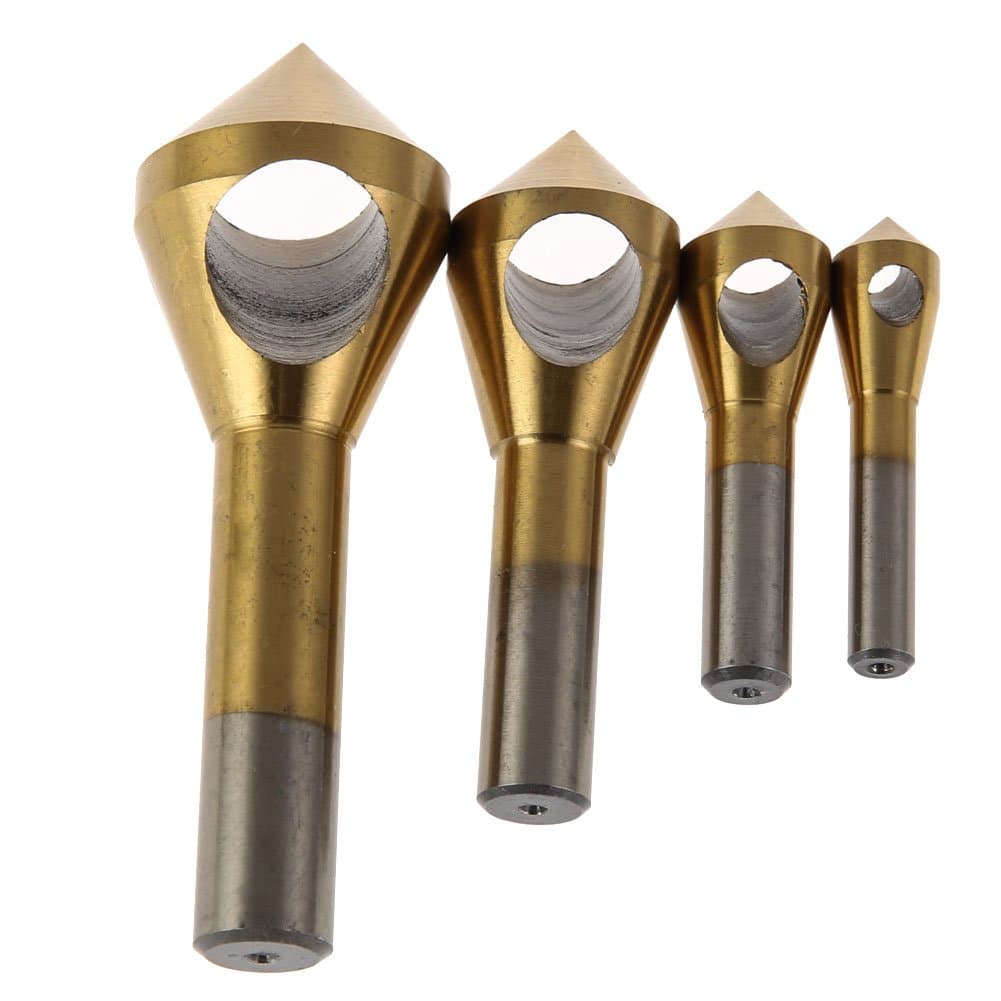 Cobalt Countersink Drill Bit, Countersink Drill with Hole 4PCS Deburring Chamfer Drill Bit Set Wood Metal Plastic Drill Bit 2-5mm 5-10mm 10-15mm 15-20mm (Gold)