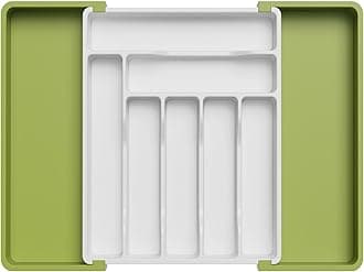Lifewit Large Cutlery Drawer Organiser, Adjustable Kitchen Utensil Drawer Organiser, 9 Compartment, Cutlery Tray for Spoons Forks Knives,Green& WhiteRecycled Claim Standard 100