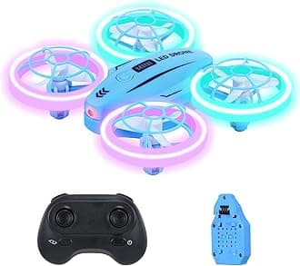 Mini Drone for Beginners, Colorful LED RC Drone, RC Quadcopter with Headless Mode, 360 Flips, Altitude Hold, 3 Speeds Mode, Full Propeller Protect, Gifts for Adults, Blue