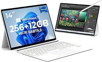 Changing 2 in 1 Laptop 14” Touchscreen|Windows Tablet with Keyboard&Stylus|Windows 11 Pro|Bigger than Surface Pro|N100 ultra-low power Processor long battery life|12GB LPDDR5+256GB SSD,Wi-Fi 6(White)
