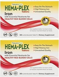 Hema-Plex Iron - 30 Sustained Release Tablets, Pack of 2 - 85 mg Elemental Iron - Total Blood Health - with Vitamin C & Bioflavonoids - Vegan, Gluten Free - 60 Total Servings