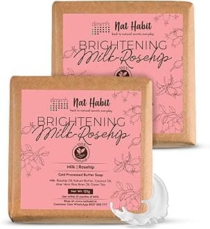 Nat Habit Milk Rosehip Bath Soap with Lactic Acid, Kokum Butter|Cold Processed Ayurvedic Soap for Skin Brightening, Anti-Aging & Anti-Acne|Moisturizing Milk Soap with Gentle Exfoliation | 125g x 2