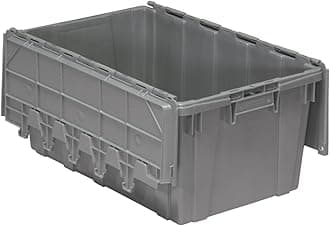 Akro-Mils 39160 Industrial Plastic Storage Tote with Hinged Attached Lid, (27-Inch L by 17-Inch W by 12-Inch H), Gray, (4-Pack)