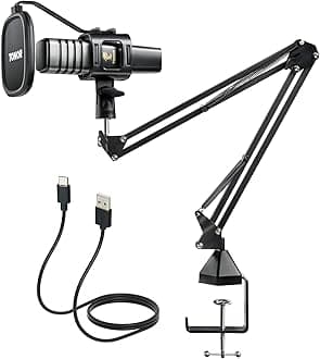 RGB USB Microphone, Cardioid Condenser Computer Mic, Pop Filter, Shock Mount for Conference, Gaming, Streaming, Podcast, Chatting, Compatible with Laptop, PC, with Boom Arm, TC30+