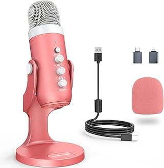 ZealSound Microphone Pink, Noise Cancellation ASMR Mic with Gain, Volume Adjustment & Mute Button, Monitoring & Echo, for Vocal Recording, Podcast, YouTube, TikTok, PC, iPhone, iPad, Android, Mac, K66