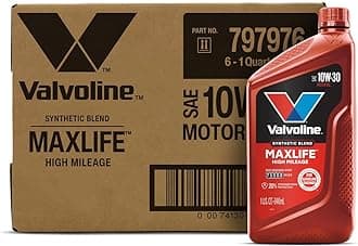 Valvoline High Mileage with MaxLife Technology 10W-30 Synthetic Blend Motor Oil 1 Quart (Pack of 6)