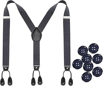 Kajeer Mens Button Braces for Trousers - 1.37 Inches Adjustable Faux Leather Suspenders for Men’s Heavy Duty with 8 Buttons