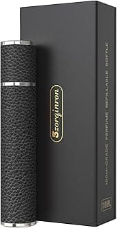 Perfume Travel Refillable Bottle, 10ML Genuine Leather Atomizer Sprayer for Perfume - Portable Mini Cologne Sprayer for Woman Man - Travel Essential Fragrance Spray Bottle (Black)