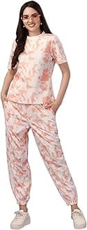 Women's Night Suit Set for Women, Lounge Wear, Printed Top and Pyjama Set for Women Nightwear/Loungewear/Night Dress for Women Knitted Tie & Dye Printed Crop T-Shirt -Pyjama
