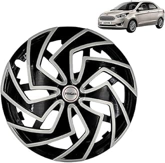 PRIGAN Wheel Cover for Ford Aspire 14 Inch Black Silver Wheel Cap (Available in 13,14 Inch) (Set of 4 Pcs) (Press Fitting) Model- Spider BS-14